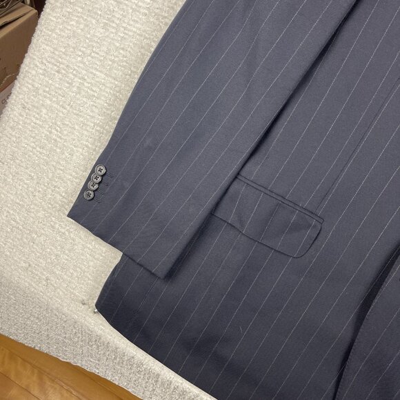 ERMENEGILDO ZEGNA Fine Worsted Super 100 Black Blazer White Chalk stripe Sz 56R - Picture 5 of 16